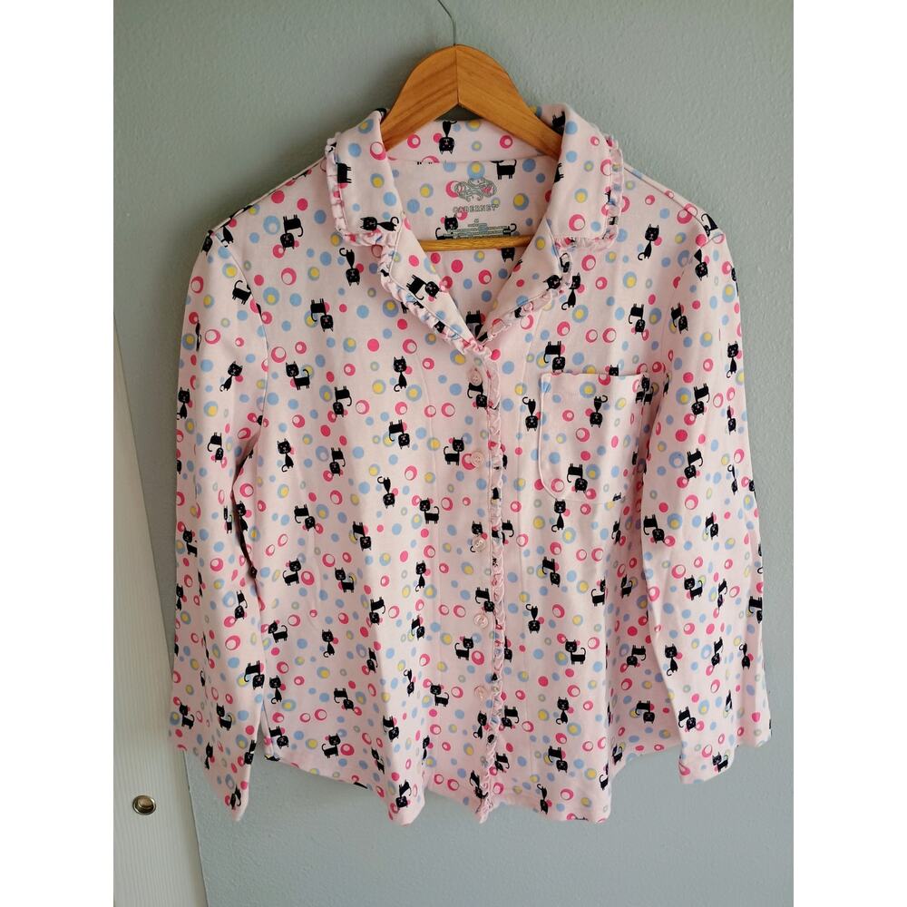 Cabernet 100% cotton black cat pajama Long sleeve shirt M adorable comfy warm